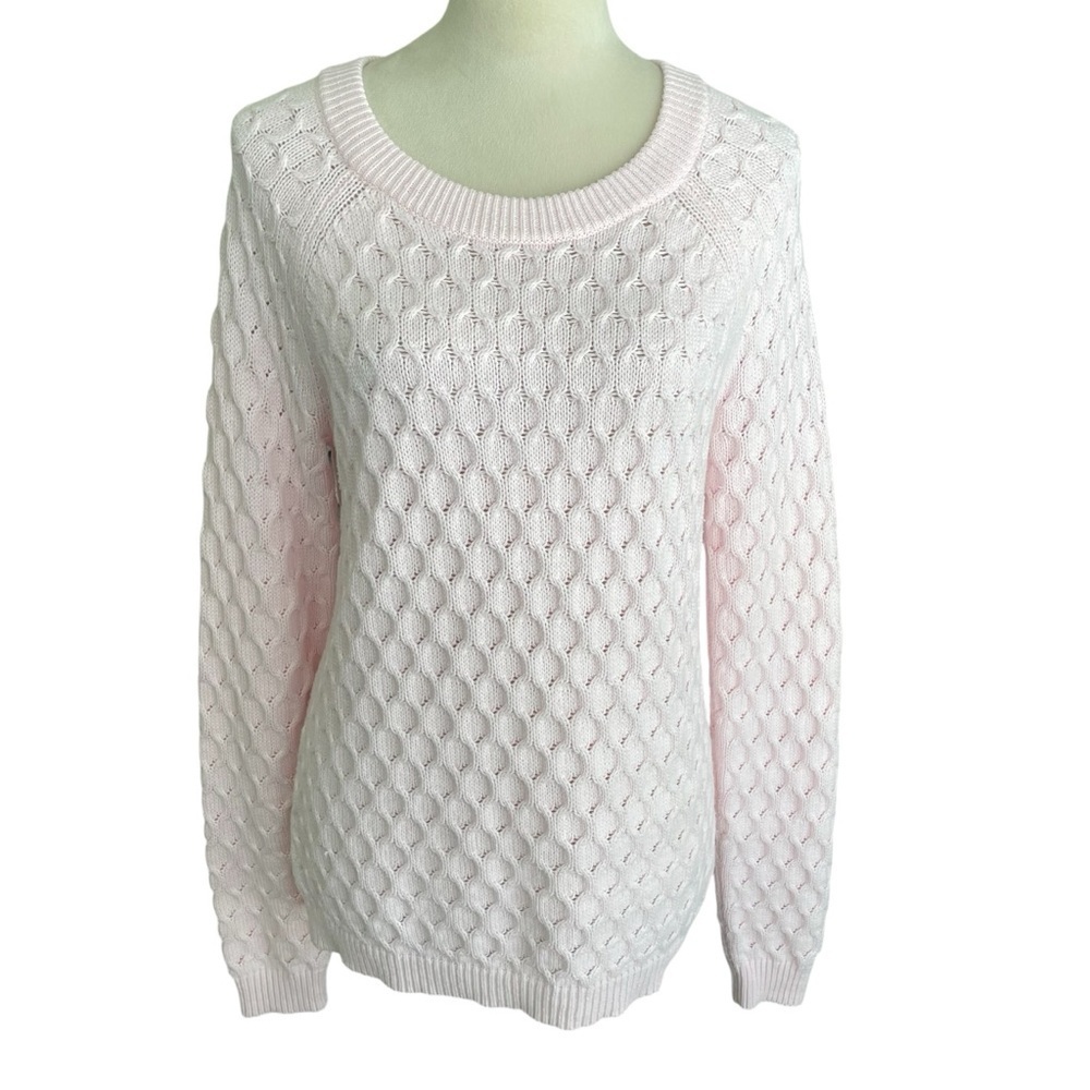 Old‎ Navy Pink Sweater Women Sz M Cotton Blend Chunky Cable Knit Feminine Preppy